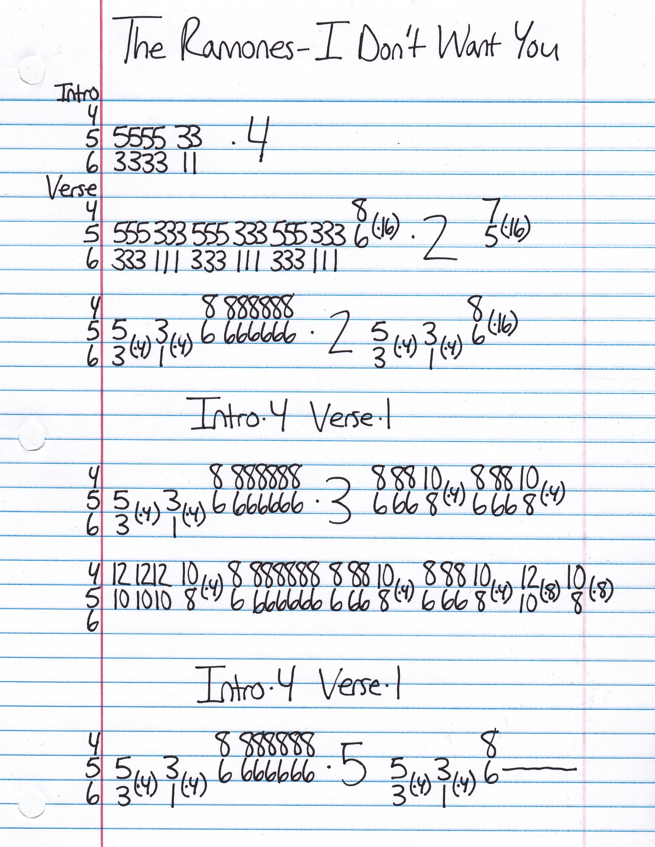 High quality guitar tab for I Don't Want You by The Ramones off of the album Road To Ruin. ***Complete and accurate guitar tab!***